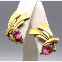 Vintage LS 12K GF Earrings with Pink Crystals and Gold Filled Screw Backs - £28.45 GBP