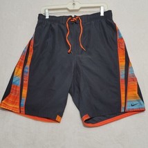 Nike Swim Trunks Mens L Large Lined Athletic Black Orange Casual Beach Shorts - £13.19 GBP
