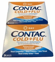 Contac Cold + Flu Acetaminophen Pain Reliever Fever Reducer Day Caplets ... - £17.99 GBP