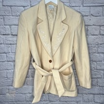 Vintage Gantos Wool Blazer Jacket Cream Embroidered Belted Petite Medium... - £38.88 GBP
