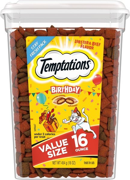 Temptations Birthday Lobster &amp; Beef Flavor Crunchy &amp; Soft Cat Treats, 16... - $13.21