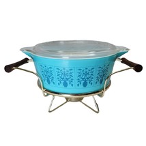 Rare Pyrex Saxony Tree of Life Casserole Warming Cradle Lid Turquoise 2 1/2 Qt - £280.63 GBP