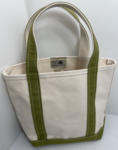 Primary image for L.L.  Bean Boat and Tote Bag USA Lime Green Double Strap Canvas Medium Vintage