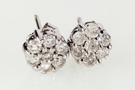 10K White Gold Diamond Floret Stud Earrings W/Butterfly Backings Apx 56 CTW - £511.76 GBP