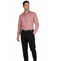 Men Oscar Banks All Cotton Shirt English Spread Collar Plaid Checker 5949 Red image 4