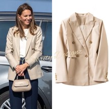 Kate Middleton Inspired Cotton Beige Double Breasted Peak Lapel Blazer J... - $106.99