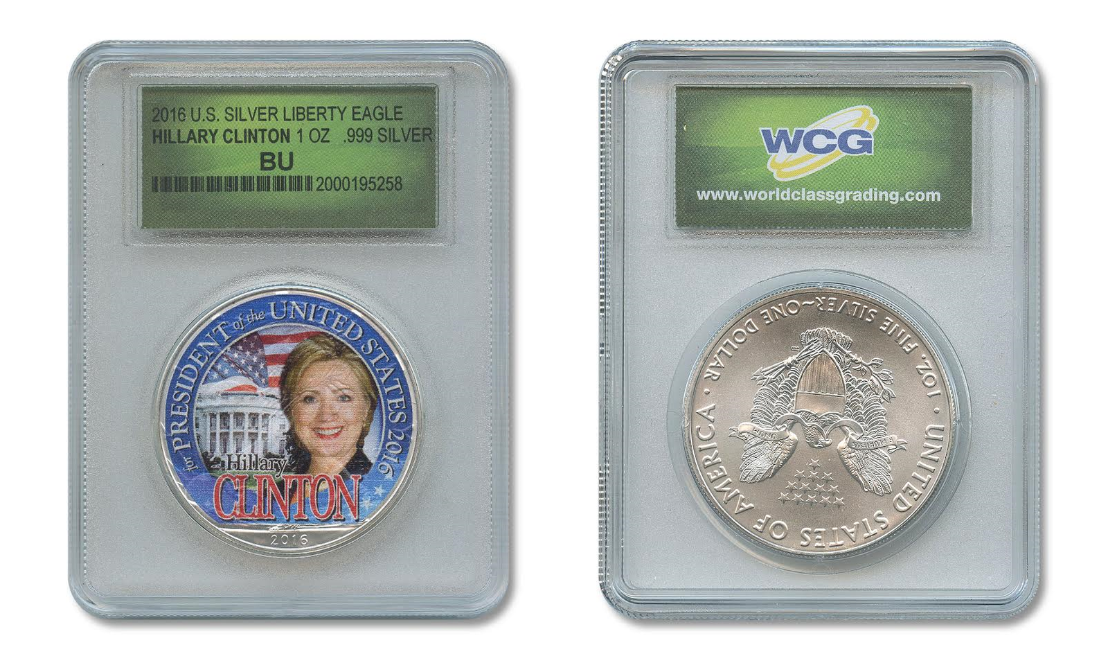 HILLARY CLINTON White House PURE 1oz SILVER AMERICAN EAGLE in SEALED SLAB - $84.11
