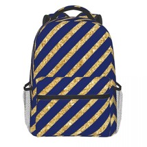 Nautical Navy Blue Backpack Unisex  Glitter Stripes Lightweight Backpa Kawaii Ba - £138.59 GBP