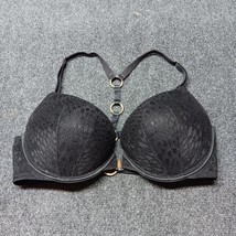 Victoria Secret Bra Women 36D Black Lace Push Up Hardwear Strappy Front ... - $18.49