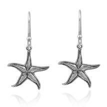 Beautifully Detailed Ocean Inspired Sterling Silver Starfish Dangle Earrings - £15.38 GBP