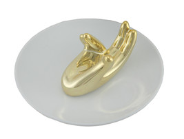 Zeckos Gold Painted White Ceramic Helping Hand Jewelry Dish Ring Holder - £11.55 GBP