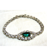 Vintage Silver Toned Bracelet Clear &amp; Emerald Colored Rhinestones 15-v - €42,21 EUR
