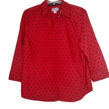 Laura Scott Womens Blouse Size XL Hidden Button Front 3/4 Sleeve Red Black Polka - £10.22 GBP
