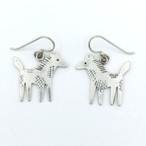 FOLK ART style sterling horse earrings - 925 silver drop dangle pierced 1-3/8&quot; - £15.98 GBP