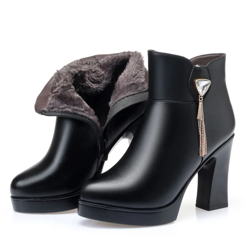 Winter Fluffy Fur Warm Shoes Women High Heel Ankle Boots Ladies Metal tassel 100 - £61.47 GBP