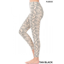 Snake Print Leggings   Fleece Leggings Yoga Pants Warm Stretchy Tan Black - £14.15 GBP+