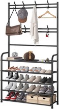 Black 5-Tier Entryway Shoe Rack With Coat Rack And Organizer For Bedroom... - $56.98