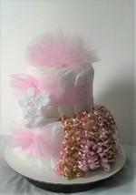 Light Pink and Gold Theme Baby Shower 2 Tier Diaper Cake Table Centerpiece Gift - £27.68 GBP