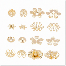 48pcs 24K Gold Plated Bead Caps - 8 Styles for DIY Jewelry Making - Elegant Meta - £29.17 GBP