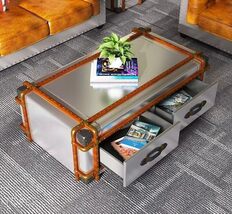 Vintage Coffee Table with Storage Drawers Trunk-Style Center Table for L... - $1,999.00