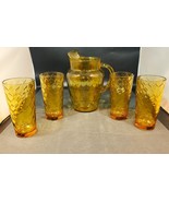 Amber Madrid Pitcher and 4 6” Glasses-Anchor Hocking MCM Vintage Very Ni... - £54.50 GBP
