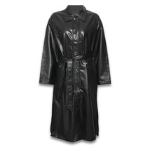 DEAT Fashion Women&#39;s PU Leather Trench Coat Lapel Loose Single Breasted Sashes L - £146.40 GBP