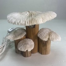 Vtg Mcm Coral &amp; Wood White Mushroom Desk Lamp Costal Table Light Home Decor - £148.90 GBP