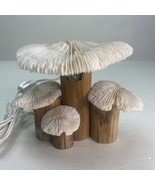 VTG MCM CORAL &amp; WOOD White Mushroom Desk Lamp Costal Table Light Home Decor - £140.43 GBP