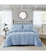 Comforter Quilt Bedding Set Queen 3 Piece Microfiber Reversible Blue 2 S... - $108.90