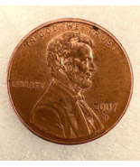 2007-D  Lincoln penny, Close AM, Rail-RIM, Thick-flat Letters - $97.02