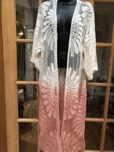 Estilo Vintage Encaje Kimono Bata Abrigo Duster Rosa Tresillo - $71.52