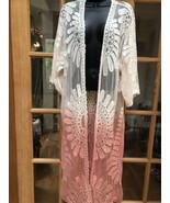 Estilo Vintage Encaje Kimono Bata Abrigo Duster Rosa Tresillo - £56.67 GBP