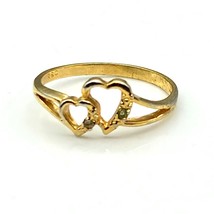 Vintage Ring RSC 18KGE CZ Double Heart Ring with Elegant Minimalist Crys... - £40.21 GBP