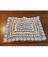 Handmade Crochet lace Doily With Yellow Ribbon 12x9 Off White  - £11.76 GBP