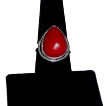 Vtg. Chinese Rose Red, Jadeite Jade Gem, in Fine Sterling Ring, Size 8.5 - £116.81 GBP