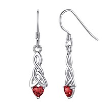 Celtic Knot Earrings Hypoallergenic 925 Sterling Silver Birthstone Heart Dangle  - £58.99 GBP