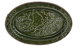 Oval Ceramic Serving Turkey Platter  Grassland Dark Green Grapes  Thanksgiving - £22.45 GBP