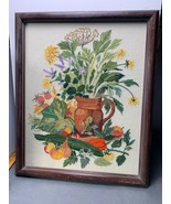 Vintage Framed Floral &amp; Vegetable Cross Stitch Art 23 x18 - $77.18