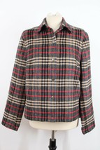 Vtg Evan Picone 8 Plaid Fuzzy Wool Blend Snap Front Shirt Jacket - £25.75 GBP