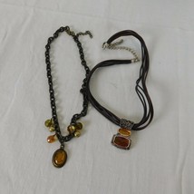 Cookie Lee Lot of 2 Necklaces Amber Orange Colors Cameo Brown Bronze Cor... - £23.20 GBP