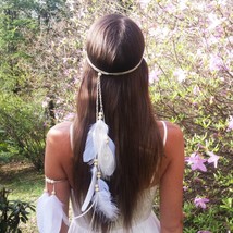  Feather Headband Indian Gypsy Headpiece Adjustable Tassel Hairband Hipp - $24.69