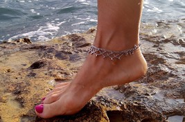 Silver Indian Anklet, Ankle Bracelet for Belly Dance, Chain Foot Bracelet - £13.37 GBP