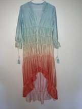 Long Pastel Rainbow Tiered Dress V Neck Asymmetrical Hemline Size S Ombre - £38.65 GBP