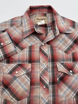 Wrangler Plaid Pearl Snap Button Front Western Shirt Mens Medium Rust Blue Brown - £11.29 GBP