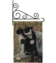 Tuxedo Cat Burlap - Impressions Decorative Metal Fansy Wall Bracket Garden Flag  - £27.24 GBP