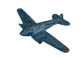 Vintage Metal WWII Airplane Miniature Toy Pewter 2.75&quot; Blue - £11.15 GBP