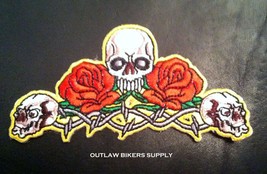 Small 3 skulls plus roses biker patch - £3.33 GBP