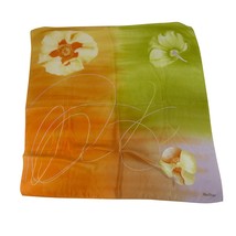 Max Praga Green &amp; Orange Floral Flowers Silk Scarf Foulard Wrap - $44.55