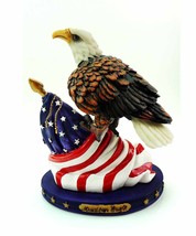 Patriotic American Eagle Pearched w/USA Flag Bird Figurine by ACK Trading Office - £30.73 GBP