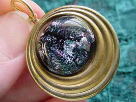 (#DB-320) Dichroic Glass Pendant Jewelry Green Purple Gold Brass - £11.01 GBP